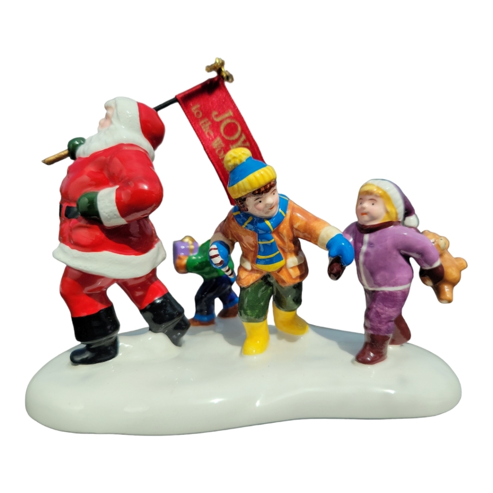 Vtg Dept 56 Christmas Snow Village Here Comes Santa Joy To The World Children
